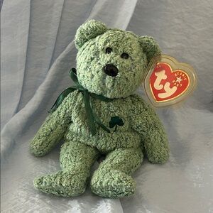 Vtg Ty 2000 original Beanie Baby Green “Shamrock” Bear  NWT